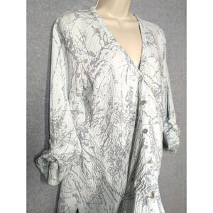 Habitat Women Crinkle Tunic Shirt S Button up Pastel Blue Marble Relaxed Chic